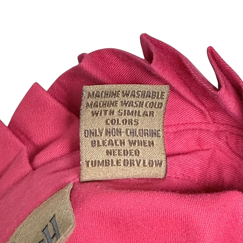 King Ranch Pink Cotton Ruffle Mock Neck Western Field Shirt Blouse Long Size XL‎